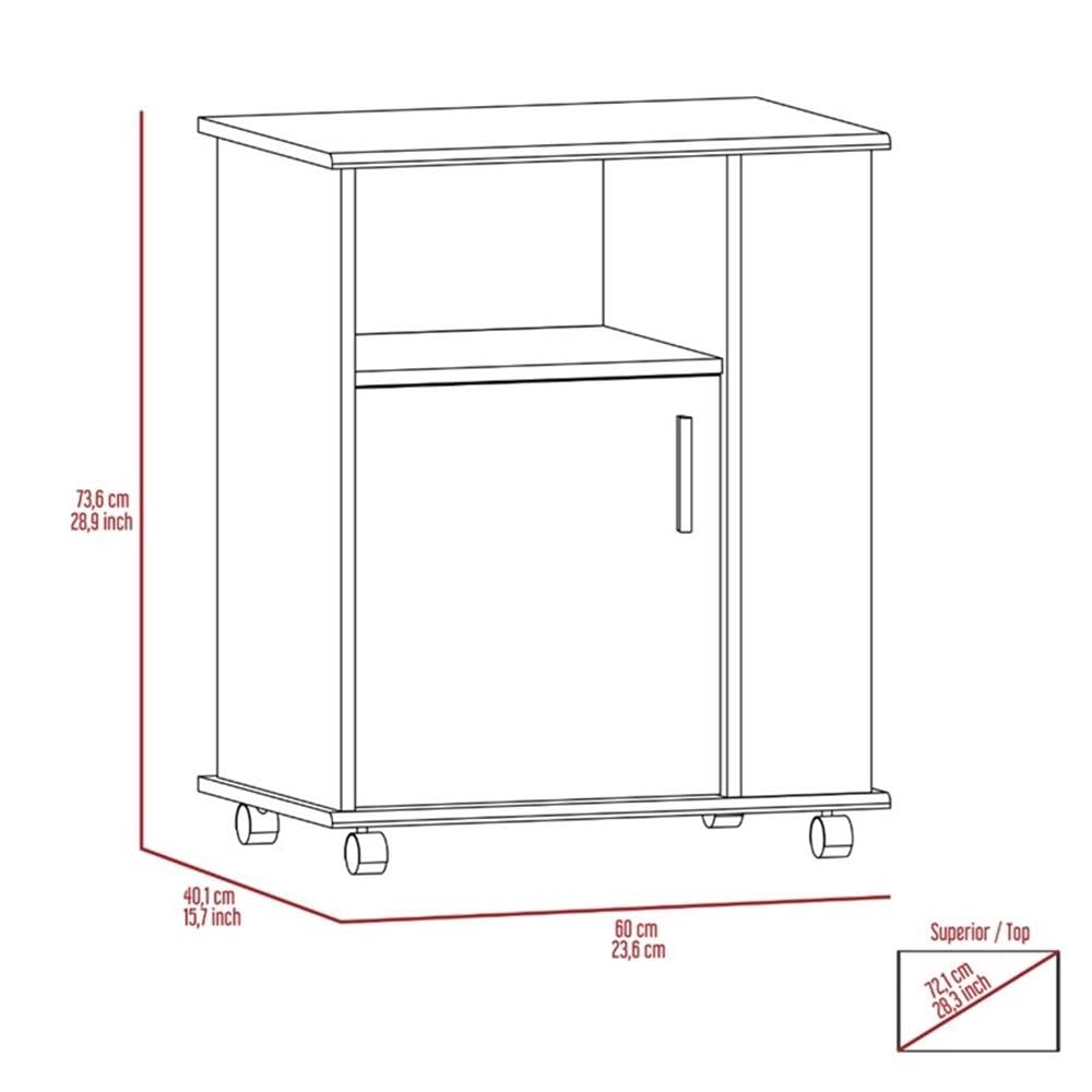 TUHOME Kit Lower Microwave Cabinet  One-Door Cabinet  Three Lateral Shelves  Two Internal Shelves  Countertop For Microwave  Black  For Kitchen Room