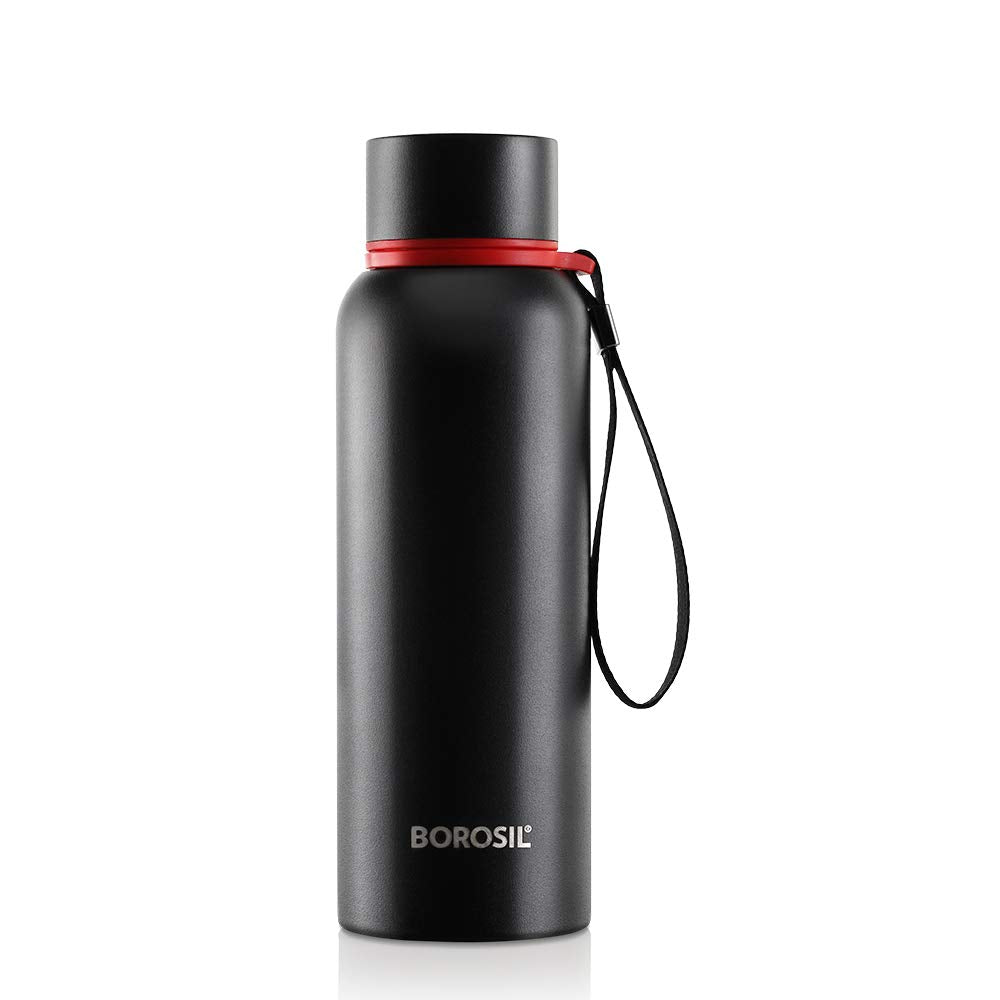Borosil Hydra Trek 700 ml Stainless Steel Water Bottle | Double Wall Vacuum Insulated Flask, Black | 20 Hours Hot & 24 Hours Col