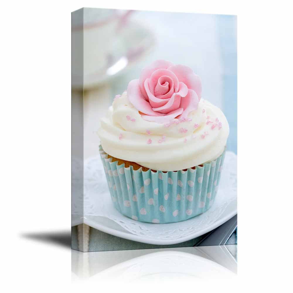 Canvas Prints Wall Art - Cupcake Decorated With A Pink Sugar Rose - 24'' X 36''