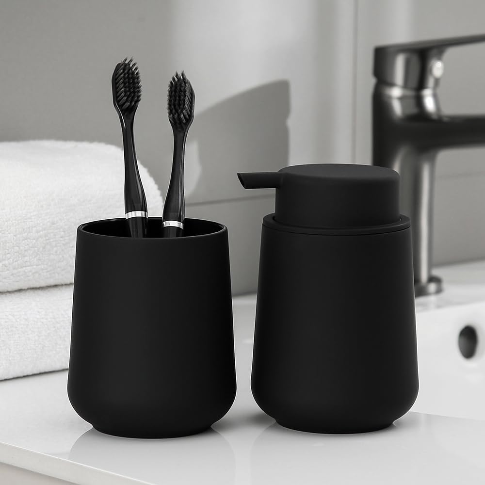 Yaukph Matte White Foaming Hand Soap Dispenser Plastic 11 Oz - Modern Minimalist Style For Bathroom & Kitchen Countertop Refilla