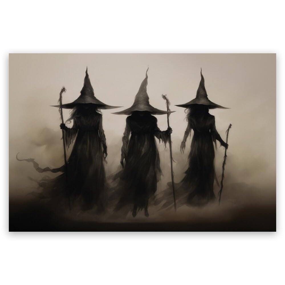 Creepy Witch Decor Vintage Halloween Wall Decor Three Witches Posters Retro Wall Art Horror Witchy Decor Aesthetic For Room Deco