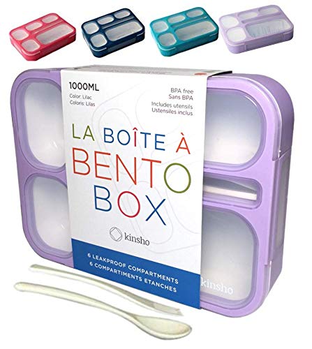 Kinsho Bento Box For Kids Women - 6 Compartment, Leak-Proof Lunchbox For School, Portion Control & Meal Prep Containers, Reusabl