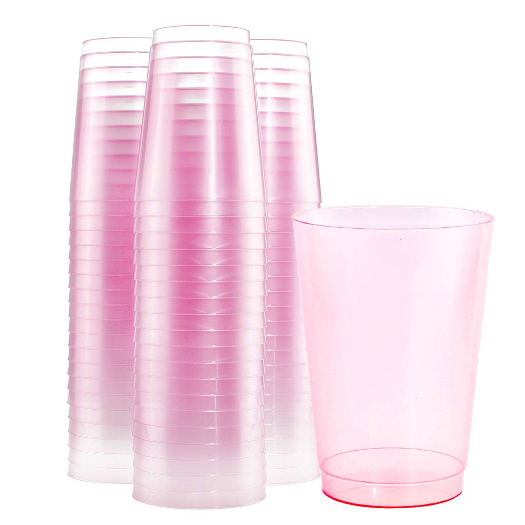 Bucla 100Pcs 12Oz Pink Plastic Cups - Premium Unbreakable Disposable Pink Drinking Cups - Ideal For Wedding, Party&Valentine'S D