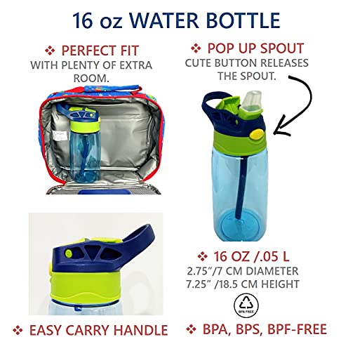 kinsho Lunch Box with Water Bottle and Ice Pack Set  Kids Lunch-Bag Set for Toddler Daycare or School  Boys Container for Lunches  Blue Space Rocket