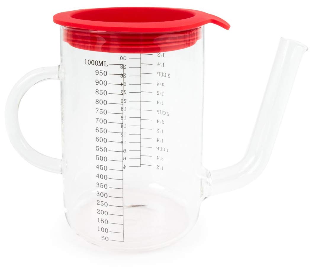Fox Run Gravy and Fat Separator, with Measurements and Strainer, Glass, 1 Liter, Red and Clear