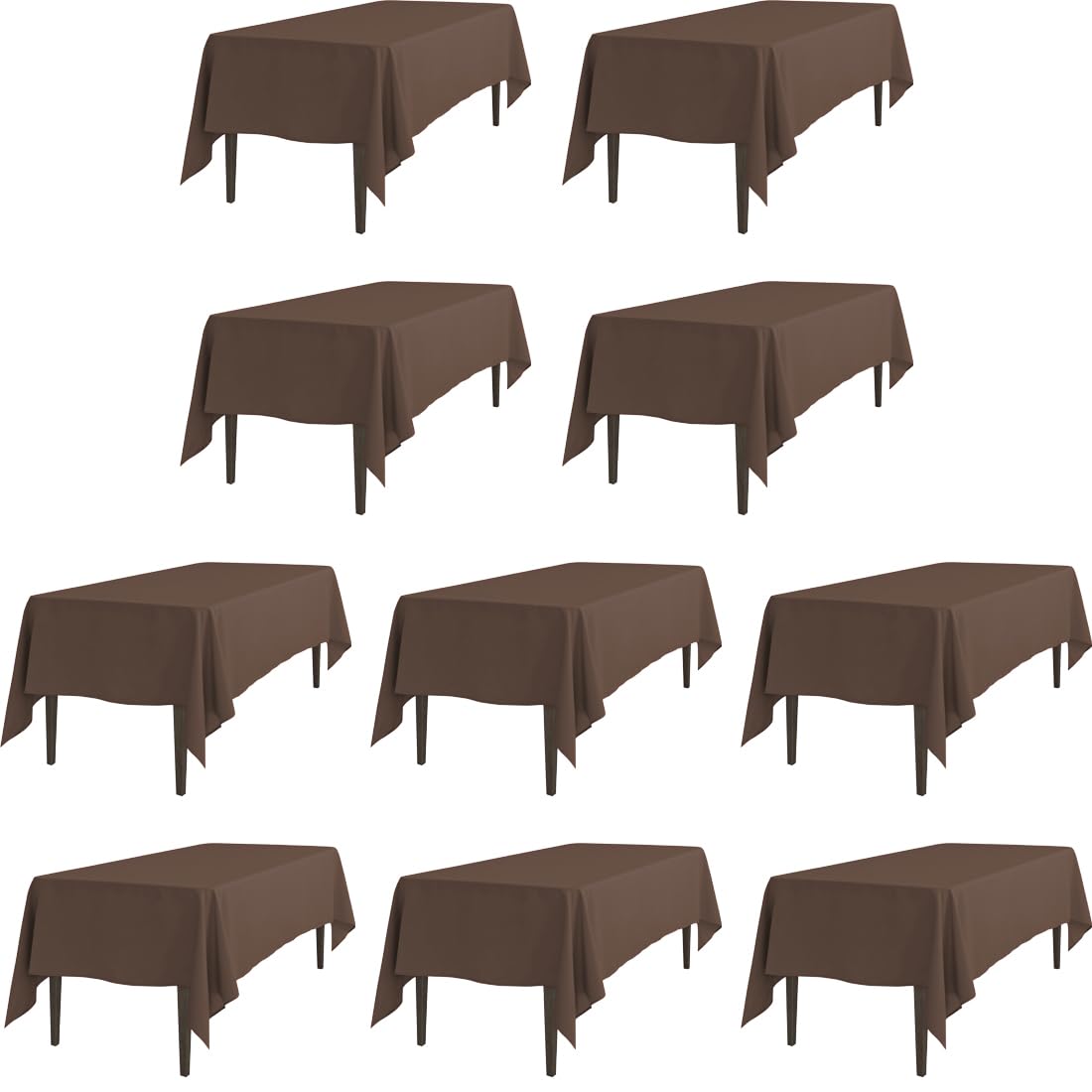 Ltc Linens 10 Pack Rectangular Tablecloths Chocolate 60 X 102 Inch For 6 Ft Rectangle Banquet Tables With Half-Drop - Stain And