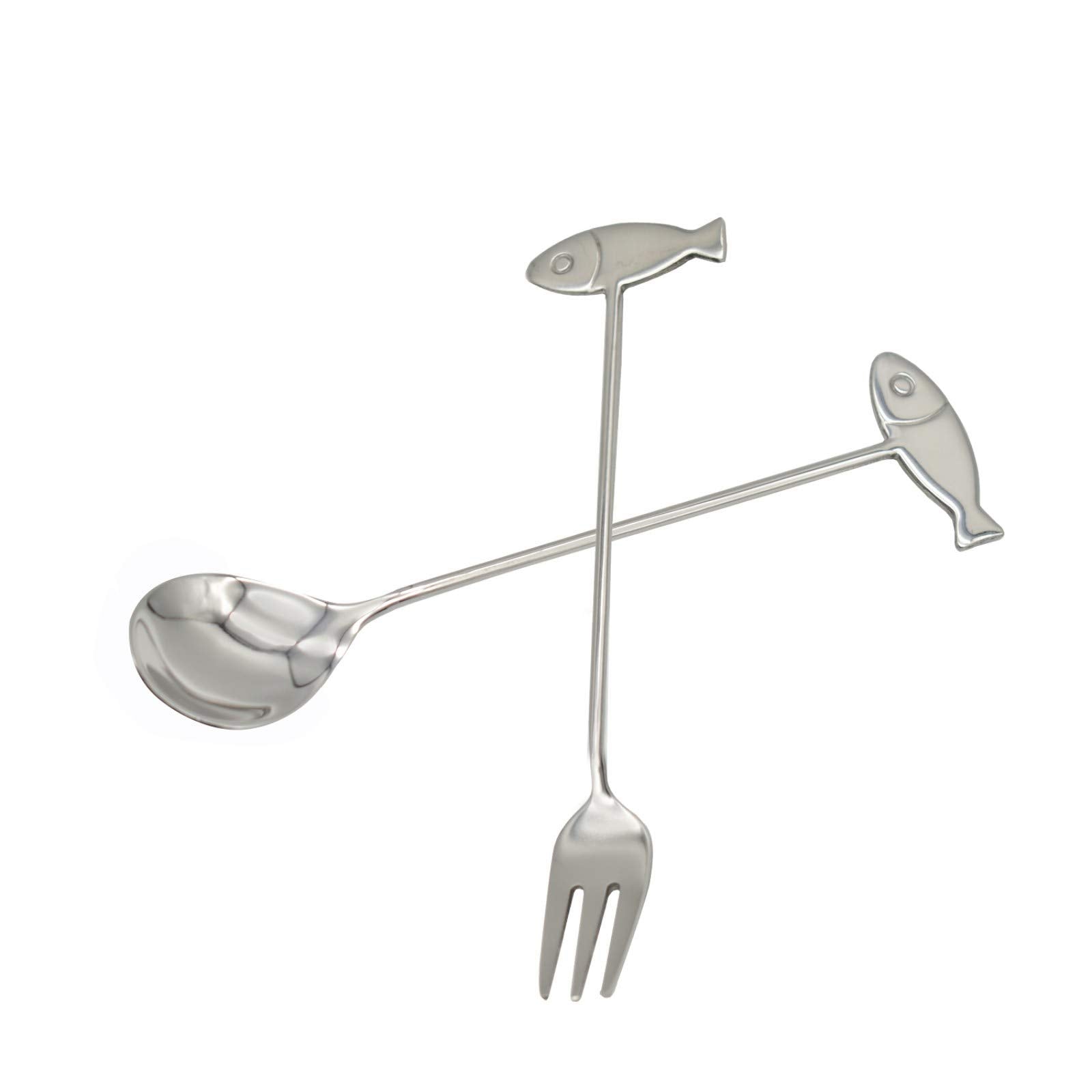 Maydahui 6Pcs Cat Fish Spoon And Fork Cute Coffee Animal Spork 5.8 Inch 18/10(304)Stainless Steel Teaspoon Dessert Drink Sugar S