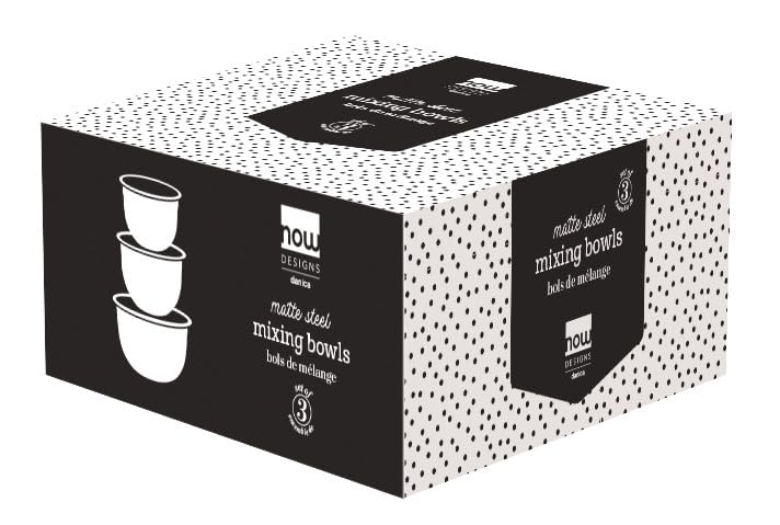 Now Designs Matte Coated Steel Mixing Bowls, Black, 5 Qt, 3 Qt, 1.5Qt, D7Xh3.57 / D9Xh4.75 / D10.25Xh5In, Set Of 3