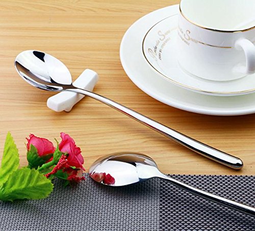 Miupoo Spoons,Stainless Steel Long Handled Soup Spoons,Silver,10 Piece (8.7X1.6 Inches)