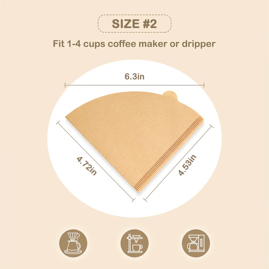 Hogurity Coffee Filter 02, Set Of 200 V02 Coffee Filters Size 2 Cone Coffee Filters Natural Unbleached Disposable Coffee Filter
