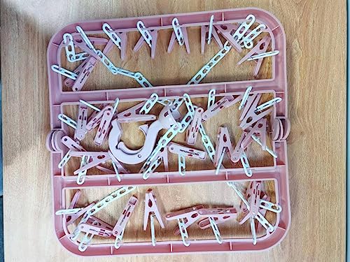 alladaga clothes Drying Hanger with 32 clips and Drip Foldable Hanging Rack (Light Pink)