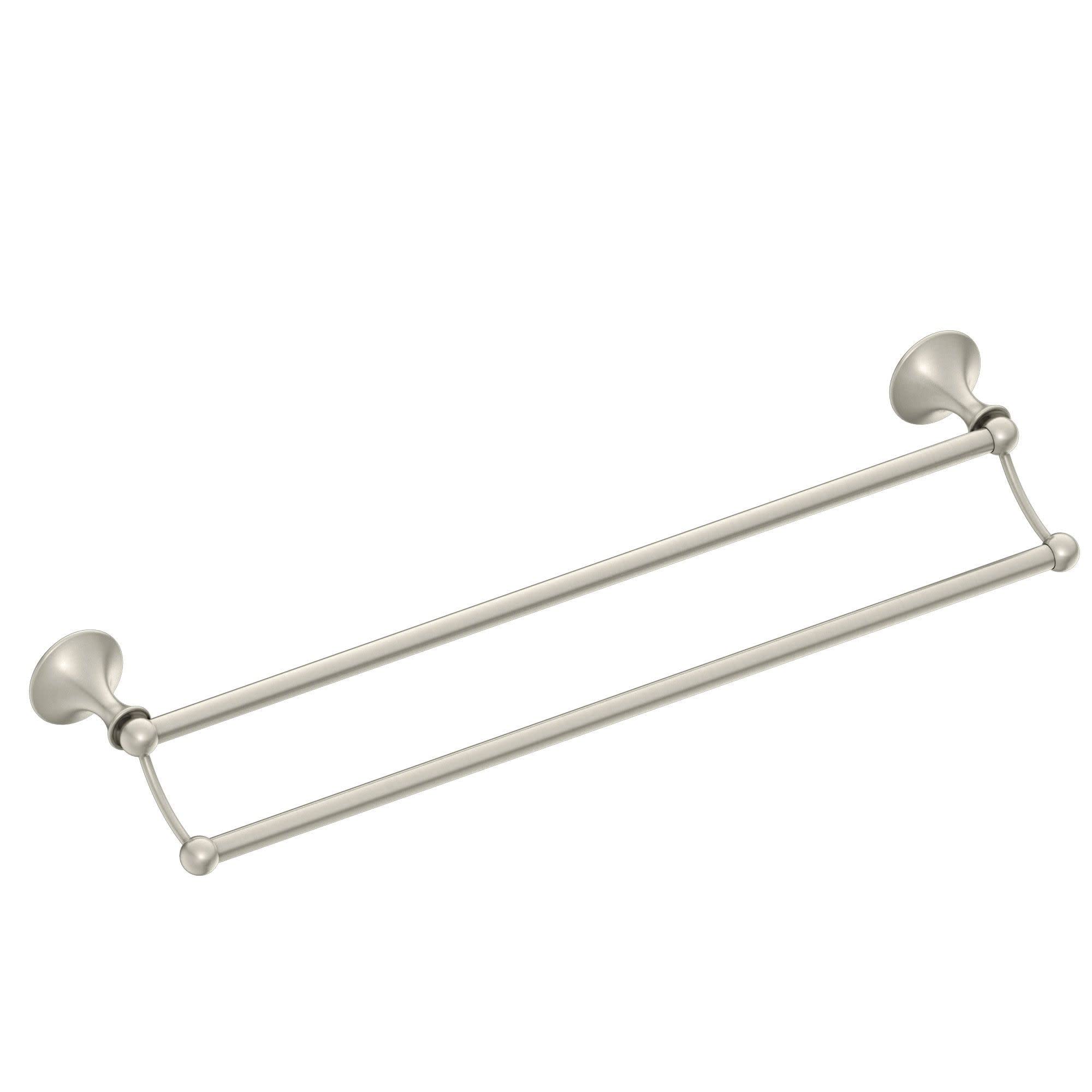 Moen Lounge Collection Brushed Nickel 24-Inch Double Towel Bar, Wall Mounted Towel Rack For Bathroom With Two Rods, Dn7722Bn
