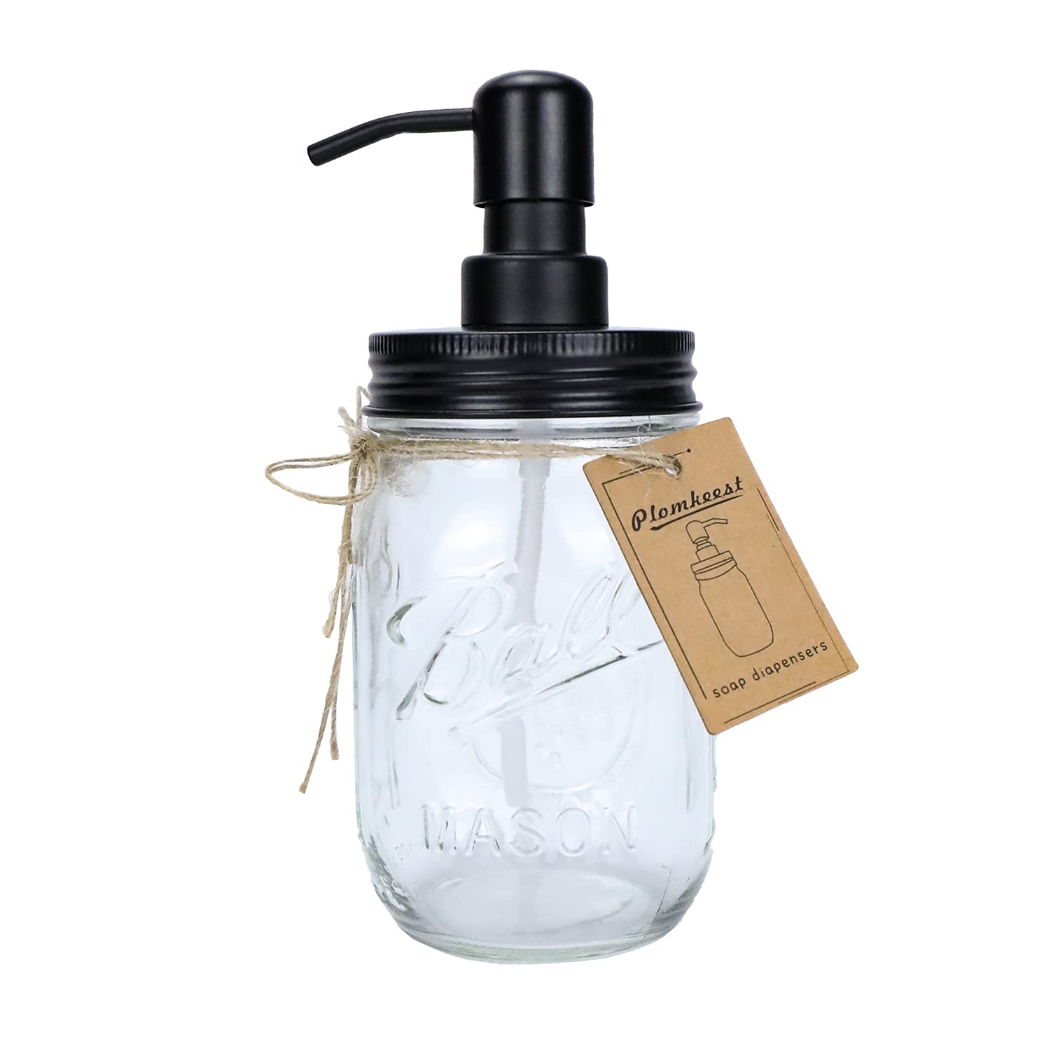 Plomkeest 16Oz Mason Jar Soap Dispenser Clear Glass Jar Soap Dispenser With Rust Proof Stainless Steel Pump Liquid Soap Dispense