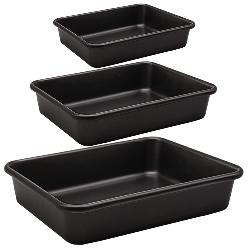 Kazozobi 3-Pack Roasting Pan Set, Nonstick Baking Tray Set, Rectangular Bakeware for Oven, Non-Toxic Coating and Durable Quality