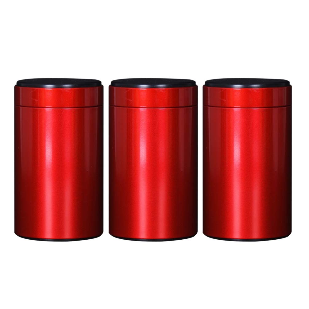 3Pcs Stainless Steel Canister Sets Cereal Container Great For Sugar Coffee Tea Flour Storage (Red)