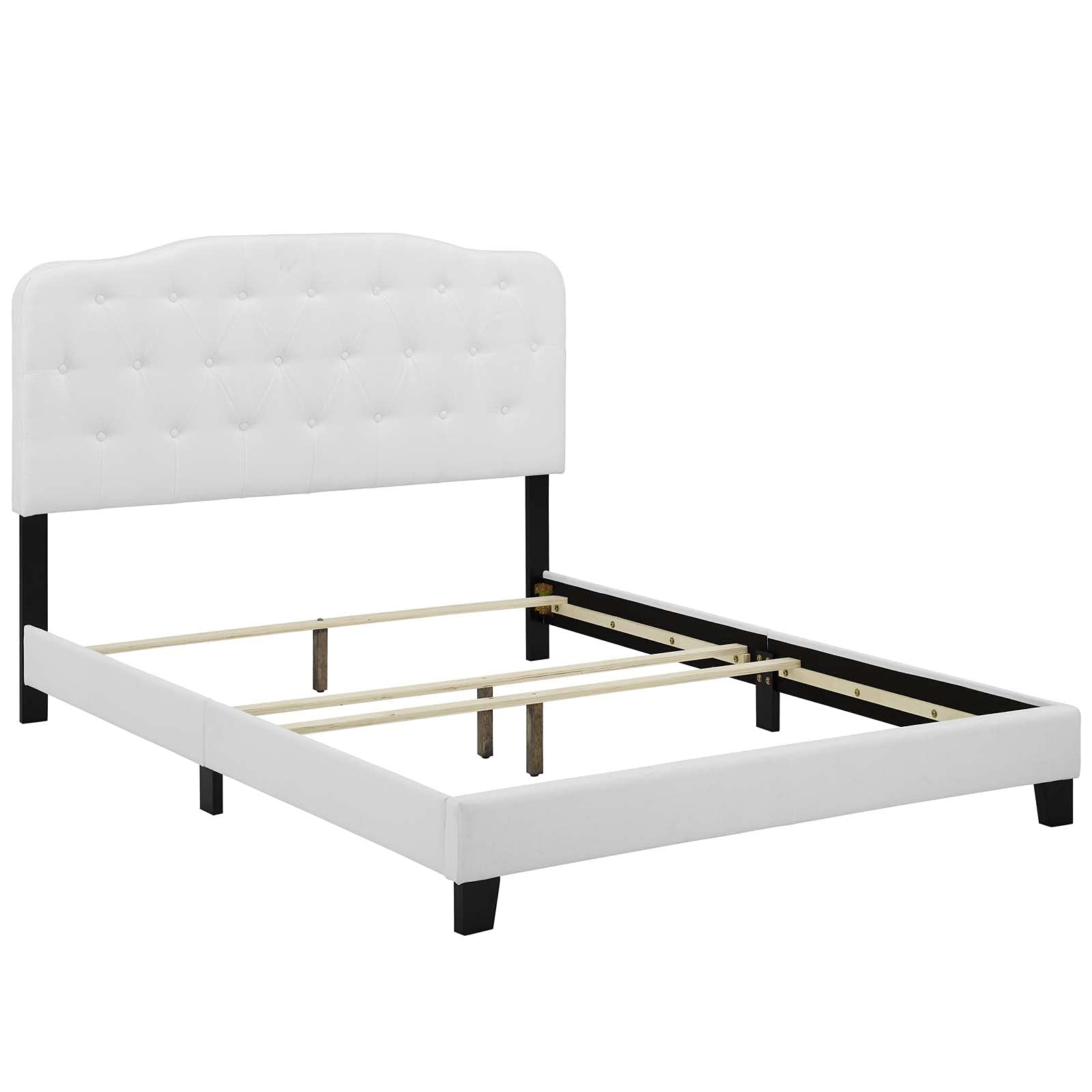 CasaFoyer Amelia Queen Bed | Chic Design | Button-Tufted Headboard | Solid Wood Construction | Soft Polyester Fabric | Non-Marking Wood Legs | Supports up to 800 lbs | White