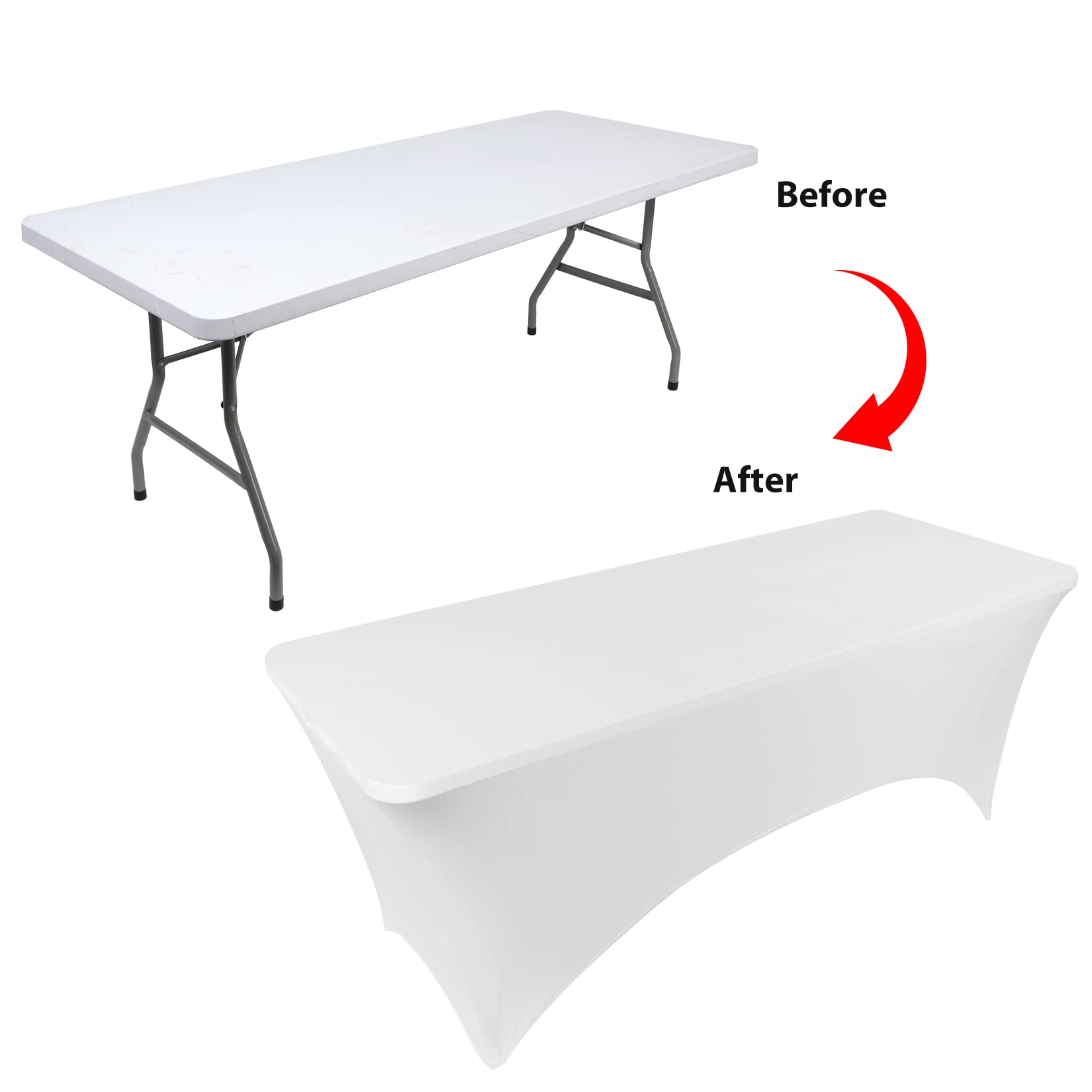 Bddc Table Covers For 8 Foot Tables, Spandex Table Covers 8Ft, White Table Cloths Rectangle 8Ft For Events, Wedding, Banquets &