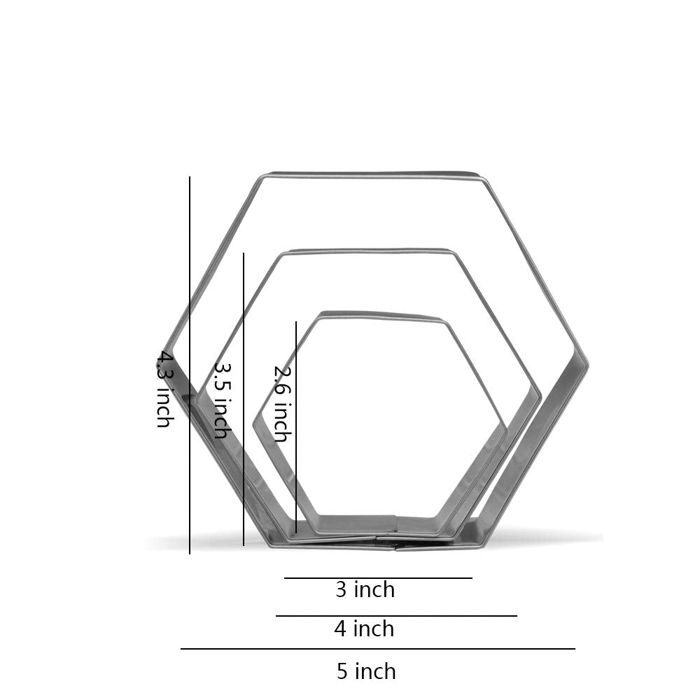 Large Hexagon Cookie Cutter Set - 5   ,4   ,3    - 3 Piece - Stainless Steel