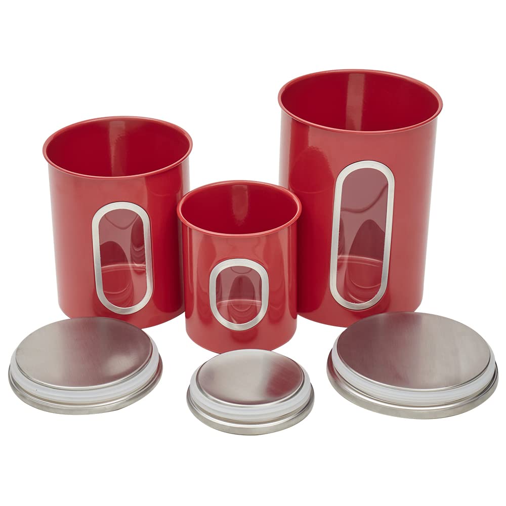 Home Basics 3 Piece Canister Set For The Kitchen Kitchen Jars With Transparent Window | 3 Different Sizes | Kitchen Storage Cont