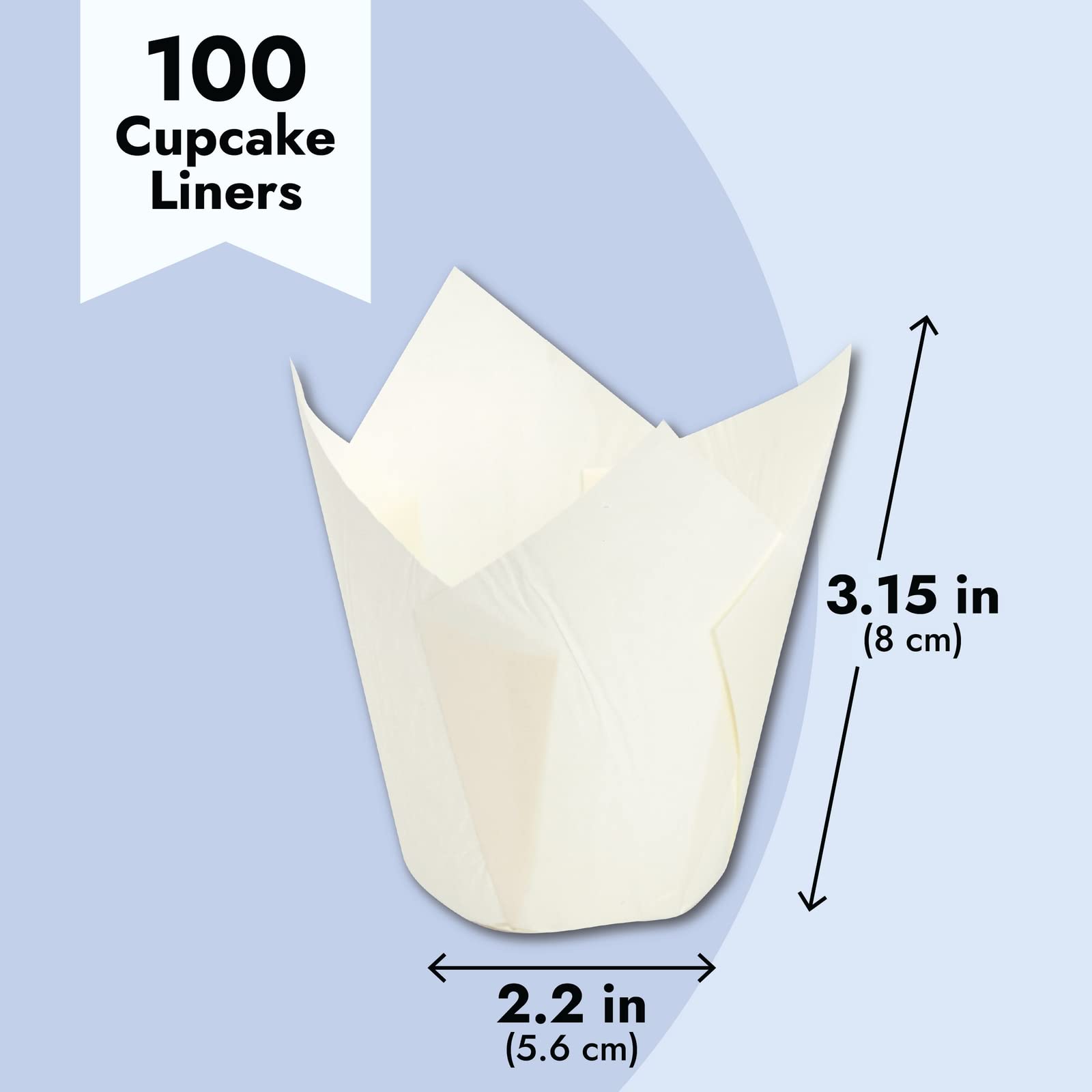 Juvale 100-Pack White Tulip Cupcake Liners For Wedding, Birthday Party, Parchment Paper Baking Cups And Muffin Wrappers For Baby