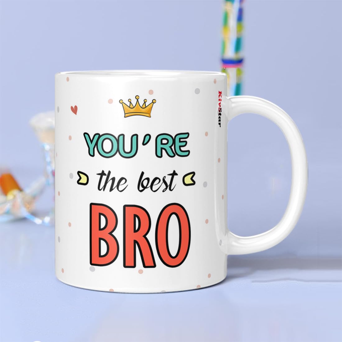 KivStar Rakhi for Brother & Sister with Printed Ceramic Mug and Keychain Combo |Pack of 5 (Greeting Card, Roli Chawal, Rakhi, Pr