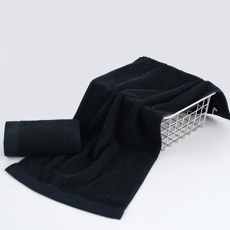 Sense Gnosis Black Hand Towels Terry Striped Weave Pattern Ultra Absorbent Super Soft 100% Cotton Hand Towel For Bathroom 13 X 2
