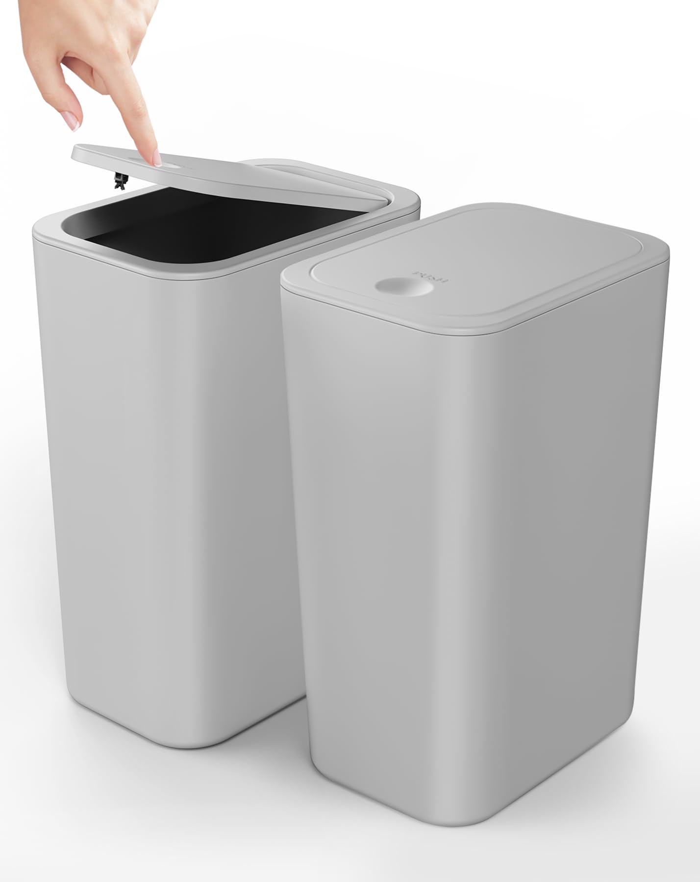 Cesun 2 Pack Bathroom Trash Can With Lid, 4.0 Gallon / 15 Liter Small Garbage Can With Press Top Lid, Plastic Wastebasket With P