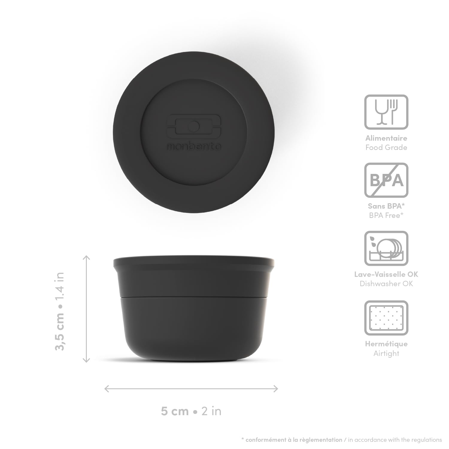 Monbento - To Go Sauce Container With Lid Mb Temple M Black Onyx - Sauce Container For Lunch Box Leakproof Mini Sauce Container