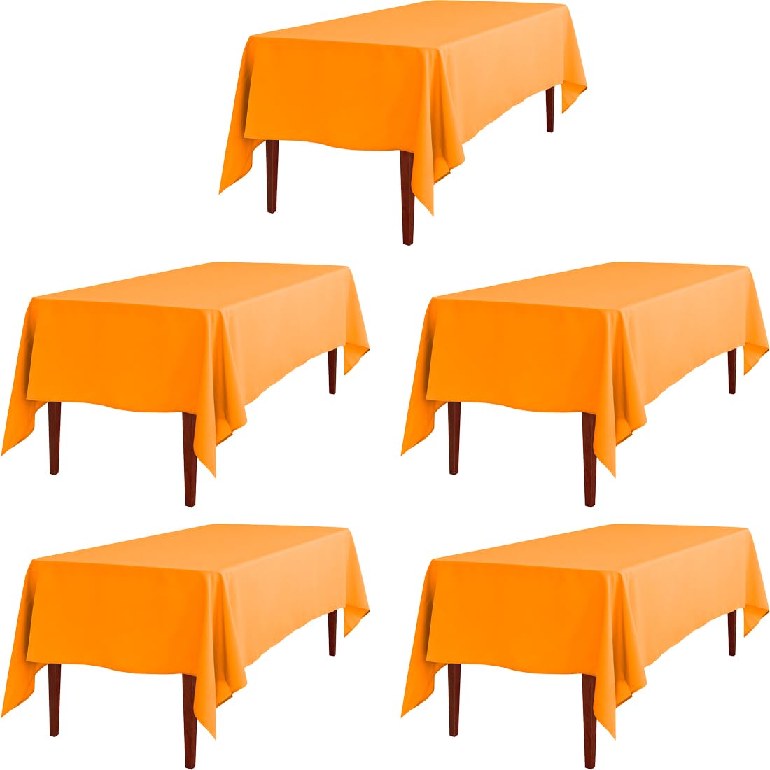 Ltc Linens 5 Pack Orange Rectangular Tablecloths 60 X 126 Inches For 8 Feet Rectangle Banquet Tables With Half-Drop - Stain And