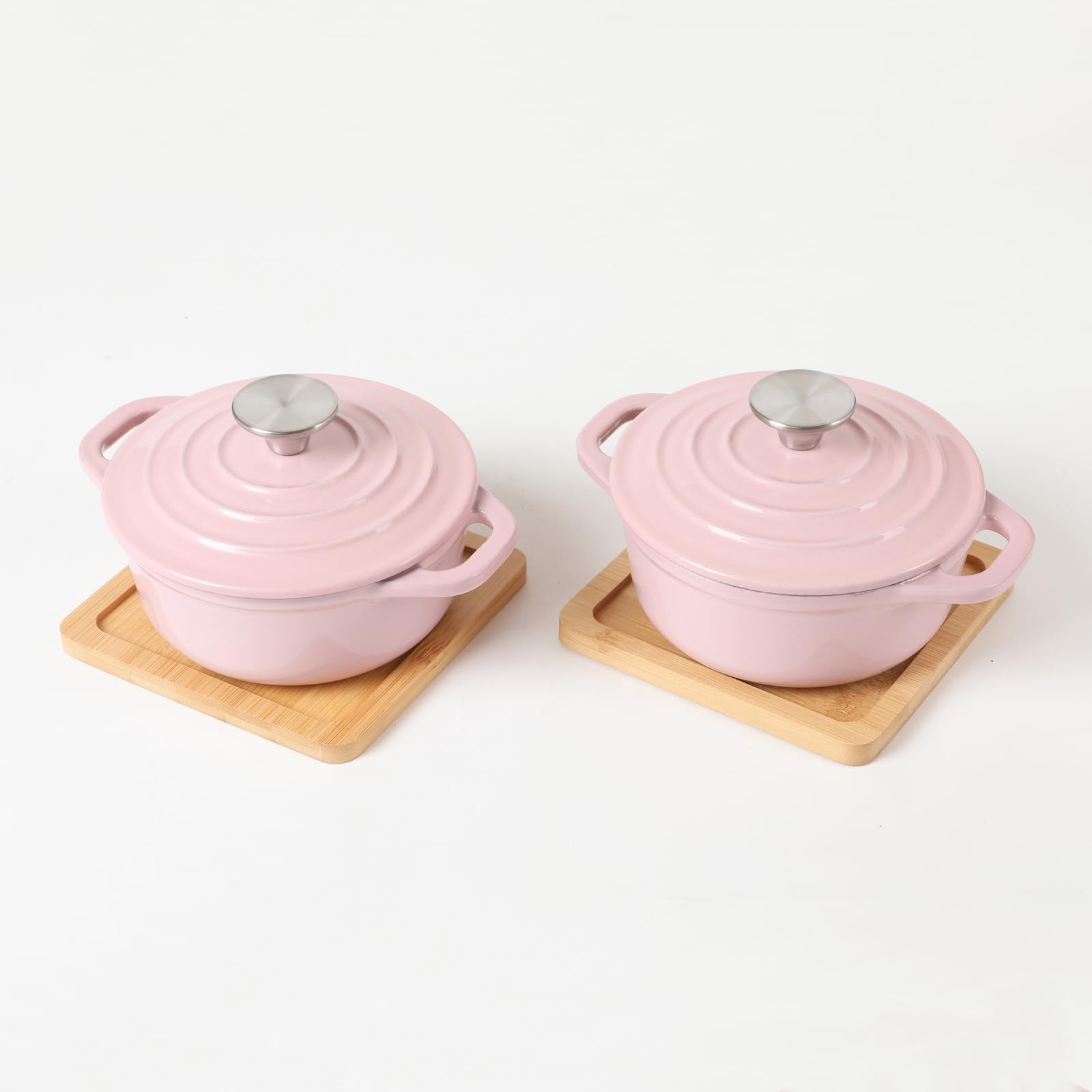 Hawok Enameled Cast Iron Mini Dutch Oven,Dia5.51Inch,23Oz, Set Of 2 Pink