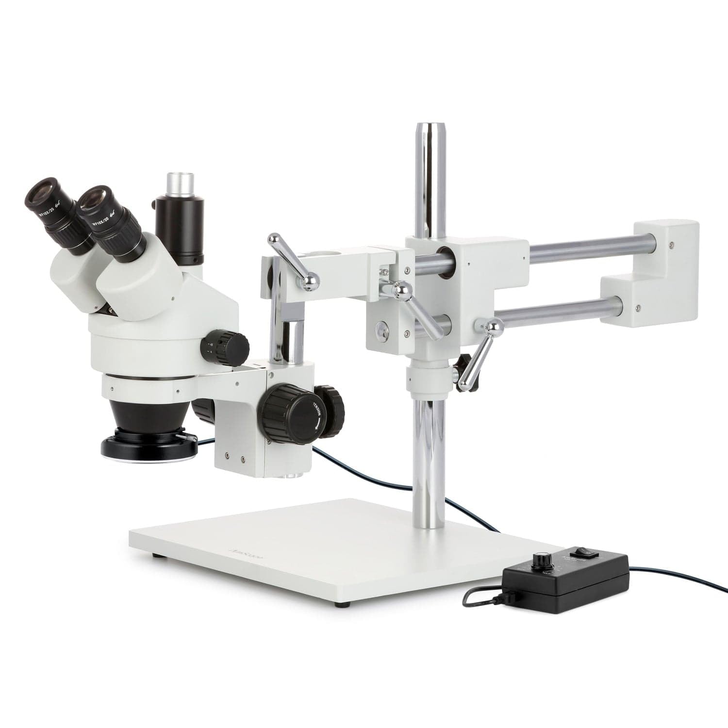 Amscope - 7X-45X Simul-Focal Stereo Zoom Microscope On Dual Arm Boom Stand  144-Led Ring Light - Sm-4Tp-144