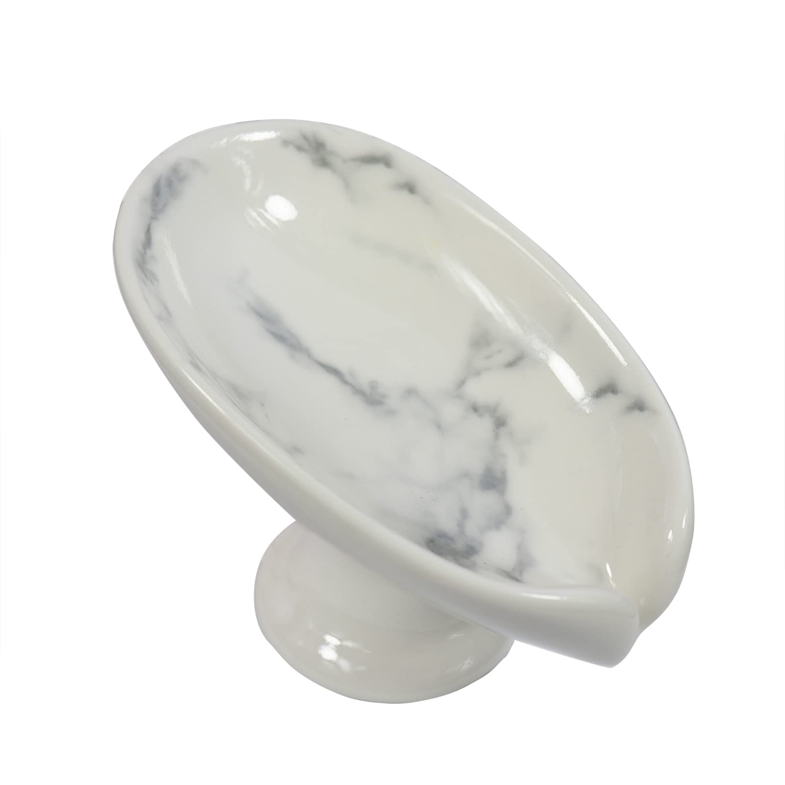Polyroyal Self-Draining Soap Dish White Marble Ceramic Soap Holder Stand Style Waterfall Soap Dish Soap Savers For Bar Soap, For