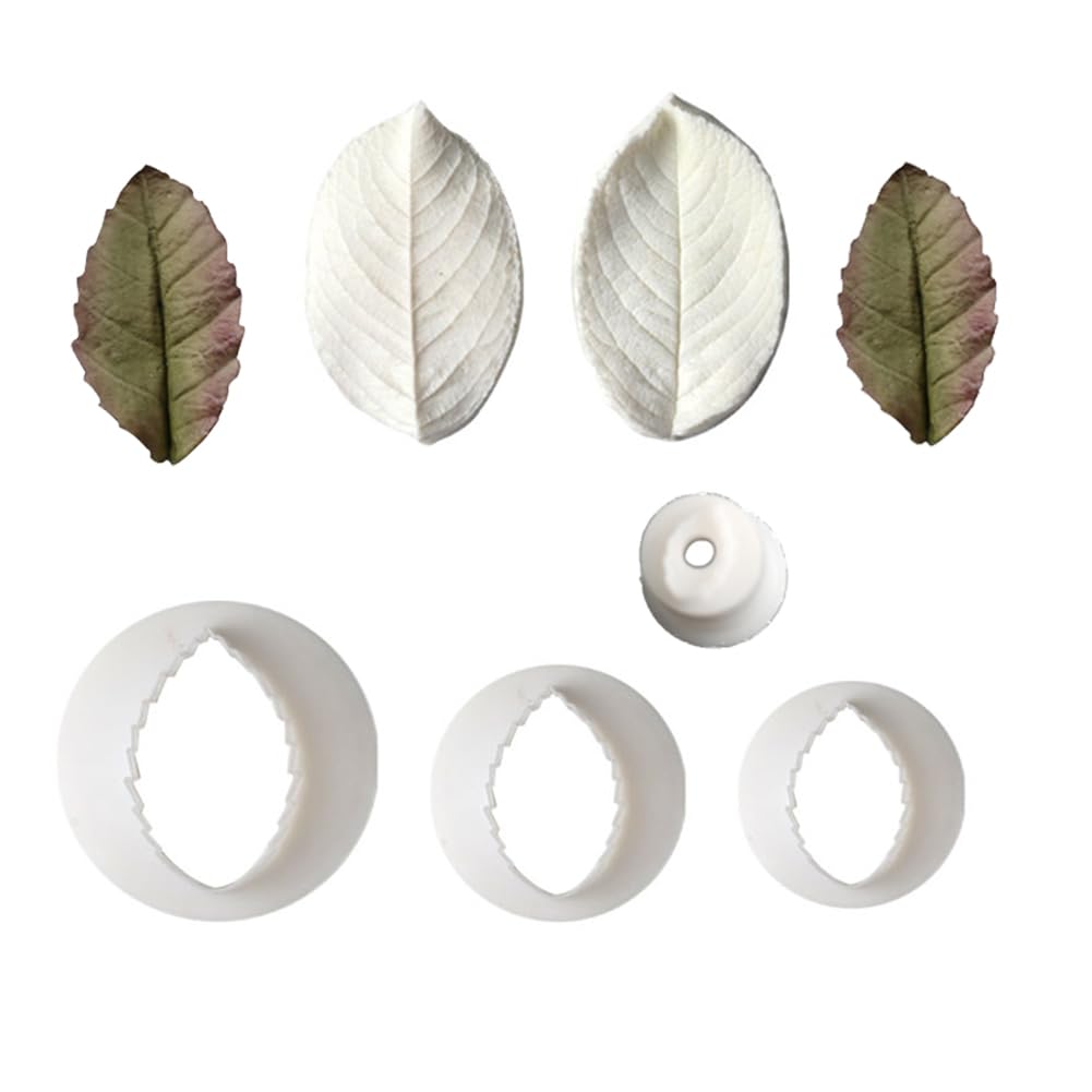 Growtail 6Pcs Rose Leaves Cutter & Veiner Set Fondant Silicone Mold Rose Leaf Gumpaste Clay Mould For Chocolate Sugarcraft Bakew