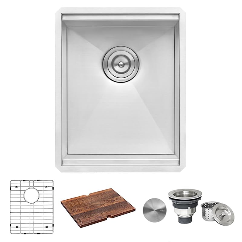Ruvati 15-Inch Workstation Bar Prep Sink Ledge Undermount 16 Gauge Stainless Steel Single Bowl - Rvh8304