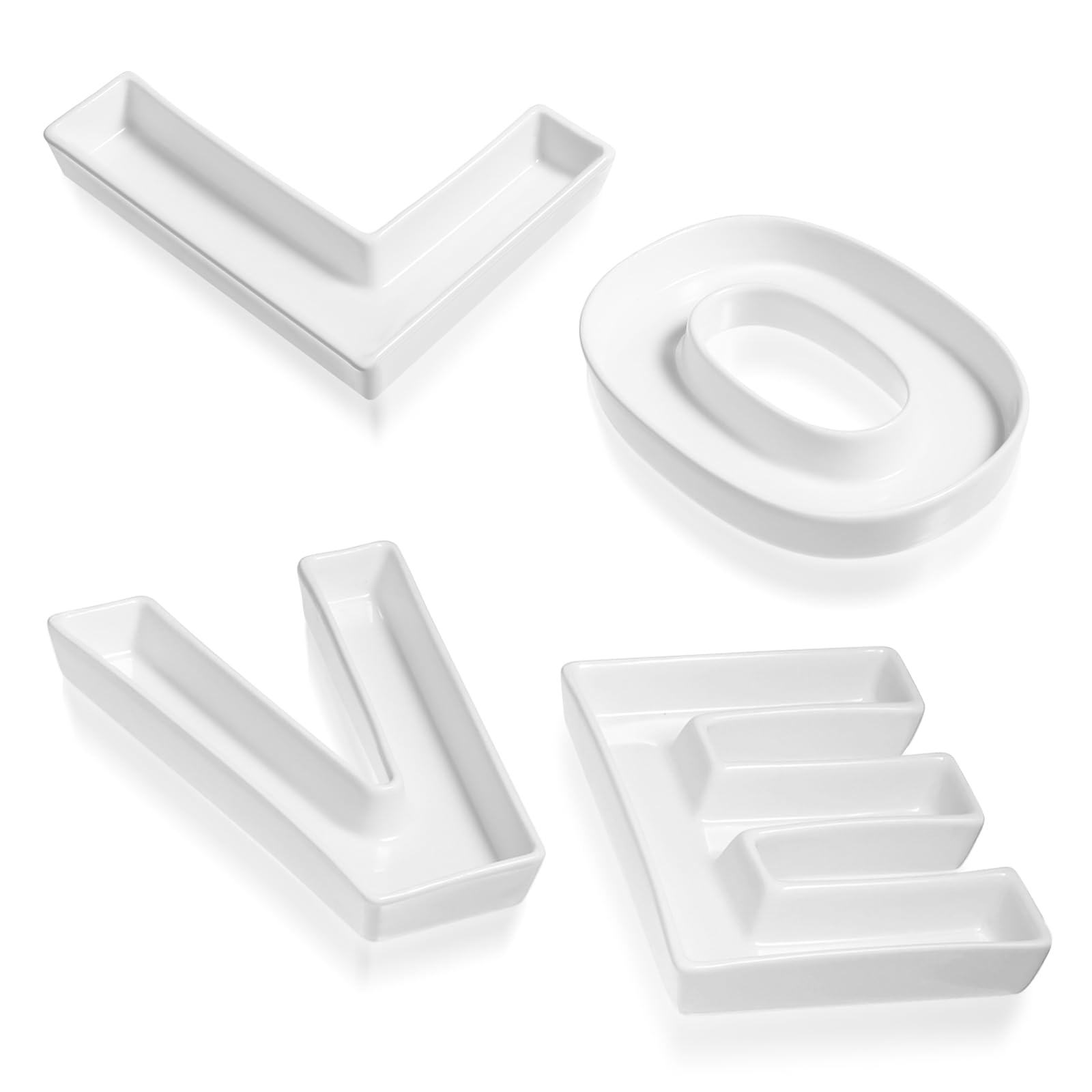 Uiifan 4 Pcs Ceramic Love Charcuterie Letters Serving Tray, Food Candy Fruit Cake Cookies Nuts Dish for Valentines Day Baby Sho