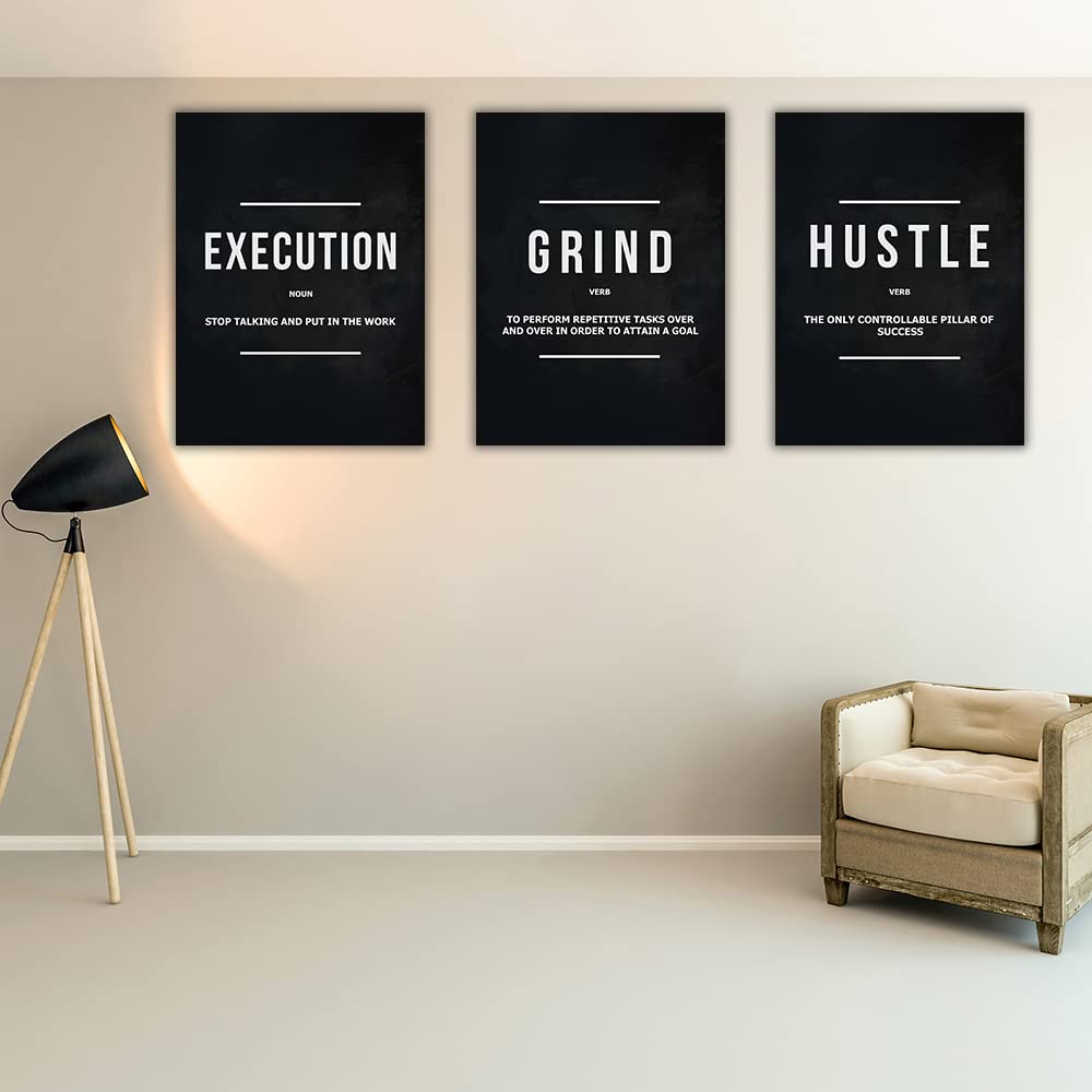 Success Canvas Painting Wall Art Quote Motivational Wall Art Execute Wall Decor 3 Pieces Black Poster Positive Inspirational Framed Artwork Prints Picture for Living Room Office [72''Wx 36''H]