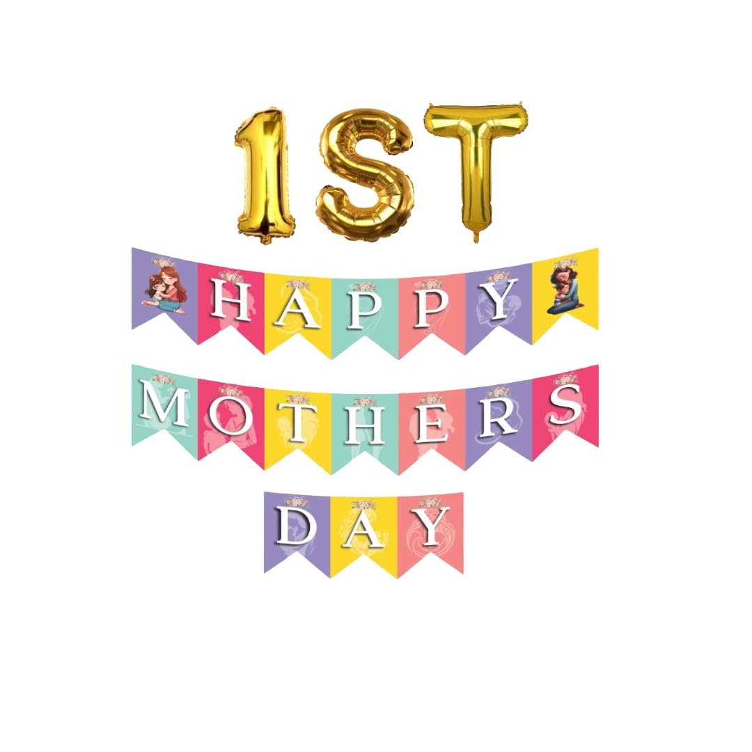 Happy Mothers Day Decoration Kit with Balloon, Banner, Photo Props, Gold Foil Balloons, Pastel (1ST with Banner)