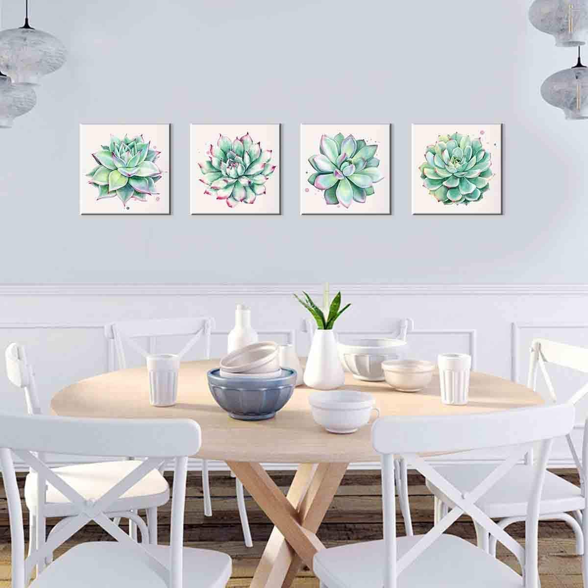 Succulent Wall Decor For Bathroom Mint Green Cactus Wall Art For Living Room Kitchen Accessories Nature Plant Wall Decor Tropica