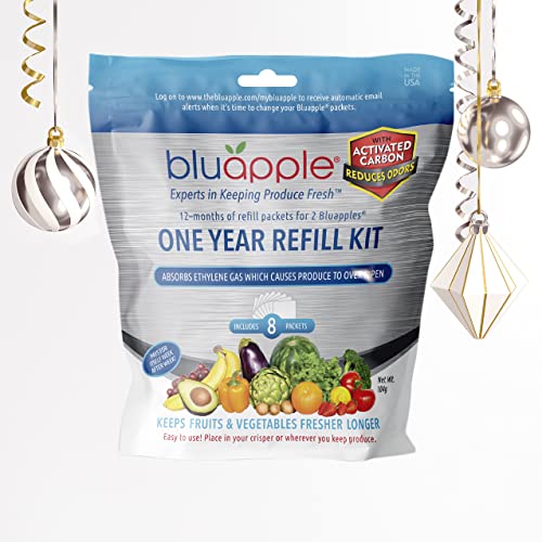Bluapple 1 Year Carbon Refill Kit Includes 8 Packets For 2 Bluapples With Carbon - For 1 Full Year To Keep Produce Fresh Longer