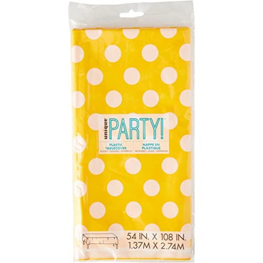Polka Dot Plastic Tablecloth, 108'' X 54'', Yellow