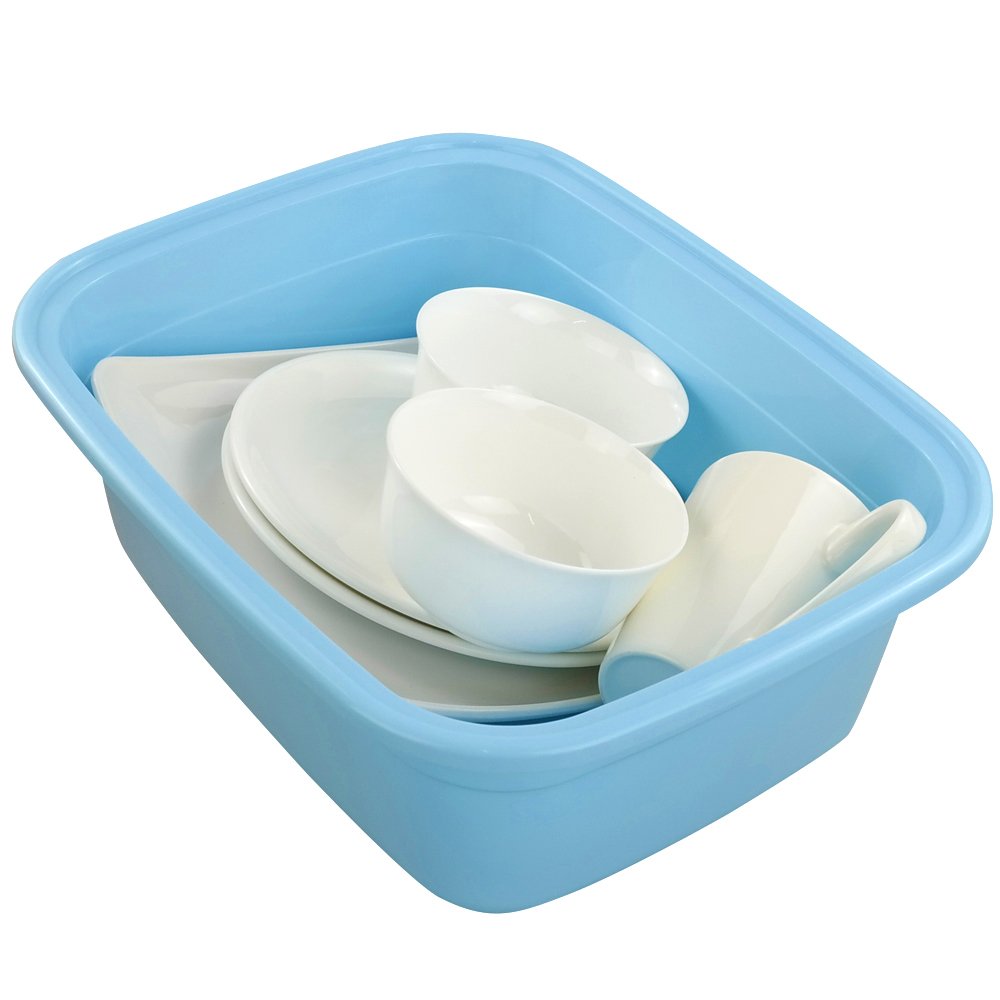 Nicesh 4-Pack Plastic Dishpan, 12 Quart Kitchen Wash Bin, Blue