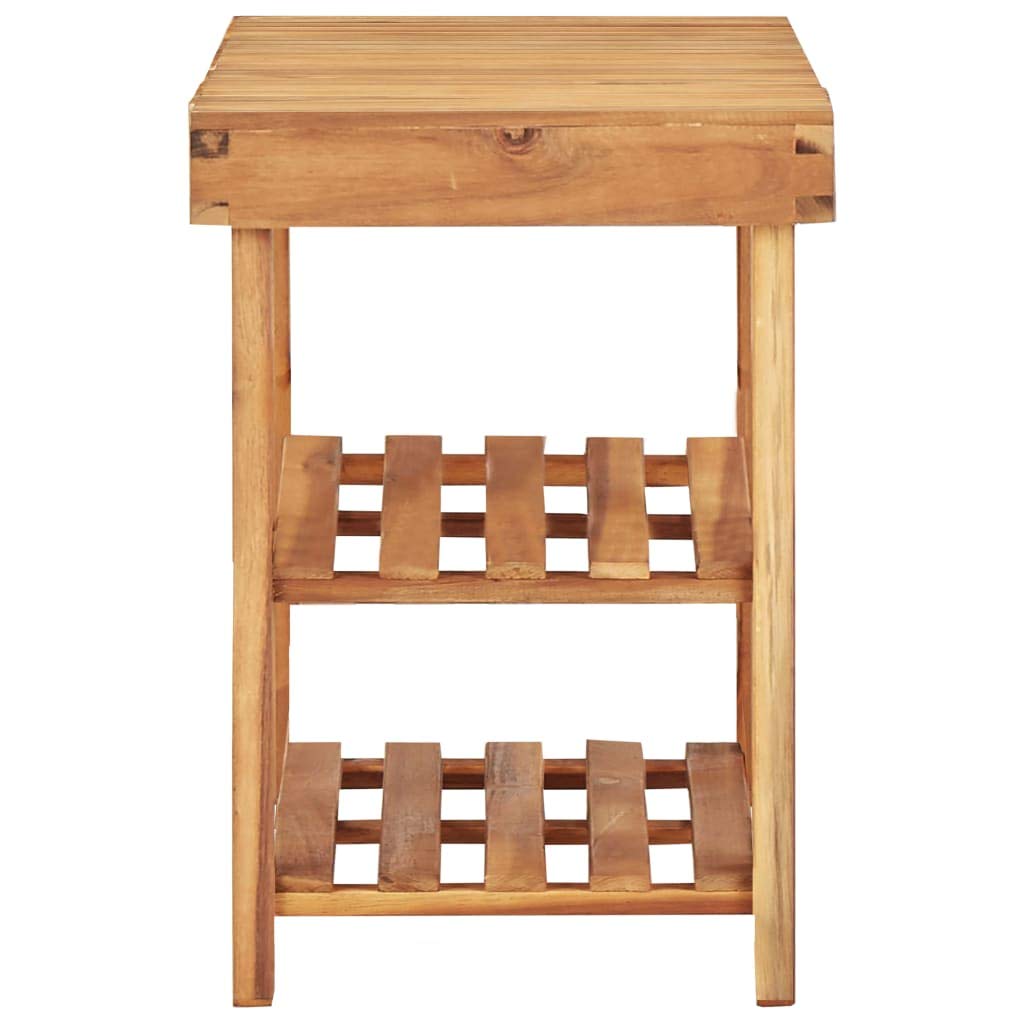Vidaxl Compact Shoe Rack/Bench, Solid Acacia Wood, 2-Shelf Storage Organizer, Durable And Rustic Design, Easy Assembly And Clean