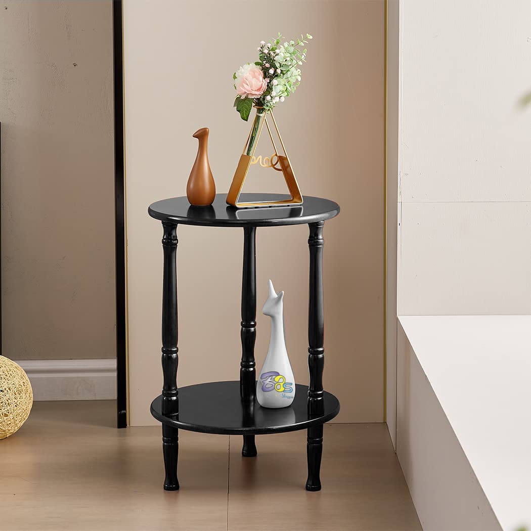 Brown Art Shoppee Round Side Table, 2Tier End Tables For Small Spaces, Wooden Coffee Center Table & Sofa Side Table With Wood L