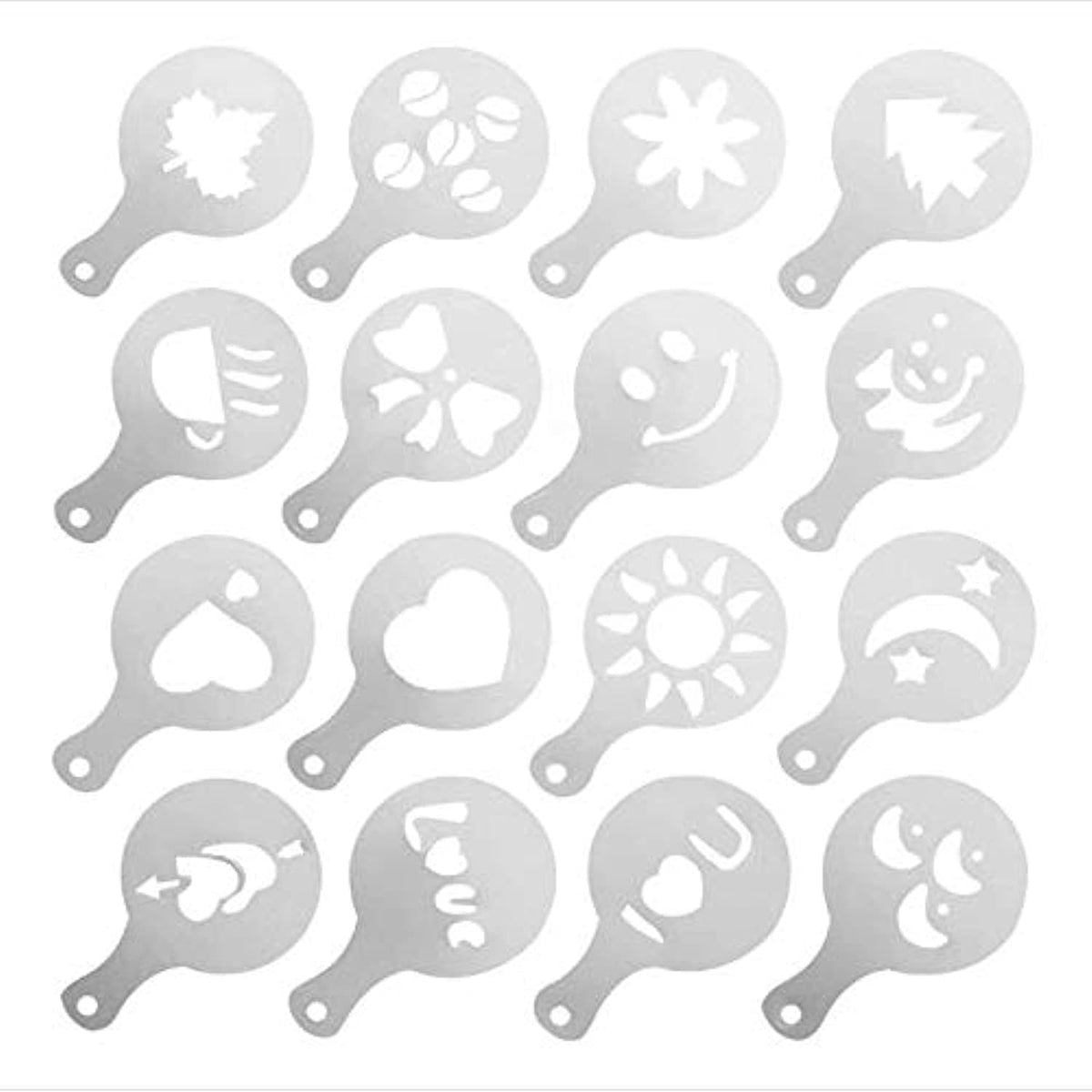 Kddom 16 Pcs Foam Latte Art Stencils For Latte Cappuccino Coffee Decorating Tools