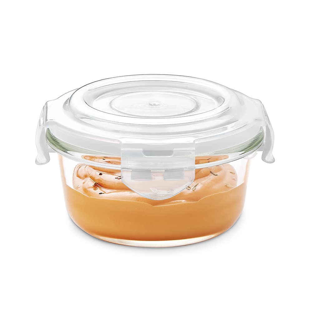 Borosil Klip N Store 240Ml Round Glass Food Storage Container With Air Tight Lid | Borosilicate Glass Container For Lunchbox | M