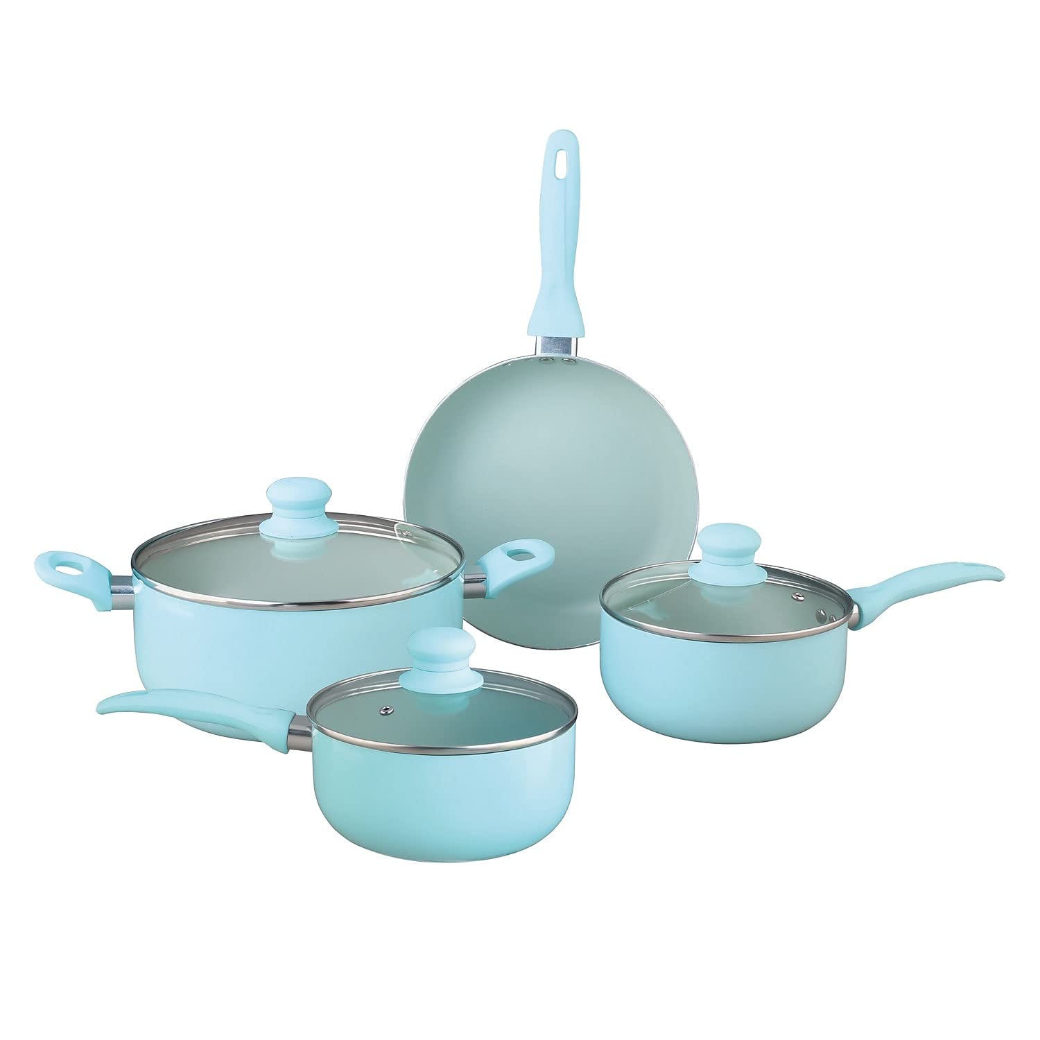 Brentwood Appliances BPS-207BL 7-Piece Aluminum Non-Stick (Blue) Cookware Sets, NORMAL