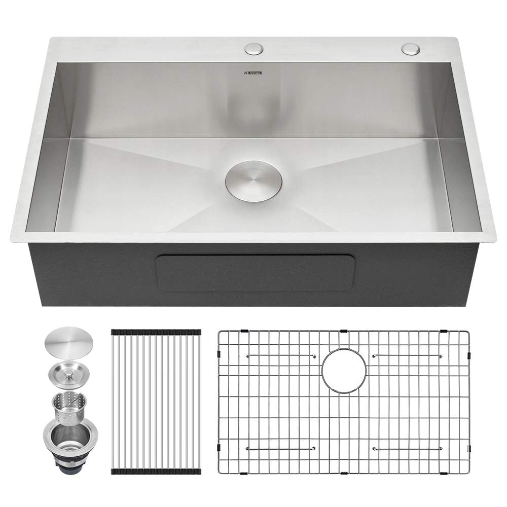 Kichae 33 Drop In Kitchen Sink - 33X22 Kitchen Sink Drop In Topmount Single Bowl 16-Gauge Stainless Steel Drop Sinks Round Corne