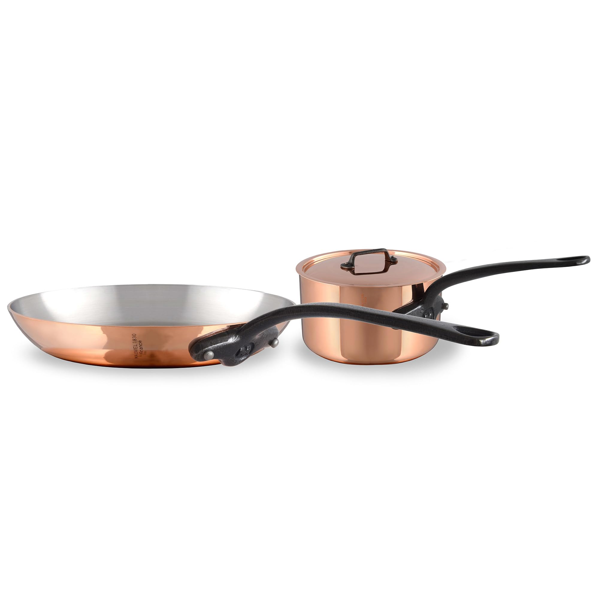 Mauviel MHeritage 150 CI 1.5mm Polished Copper & Stainless Steel DeLuxe 3Piece Cookware Set, With Sauce Pan With Lid, 1.8Qt a