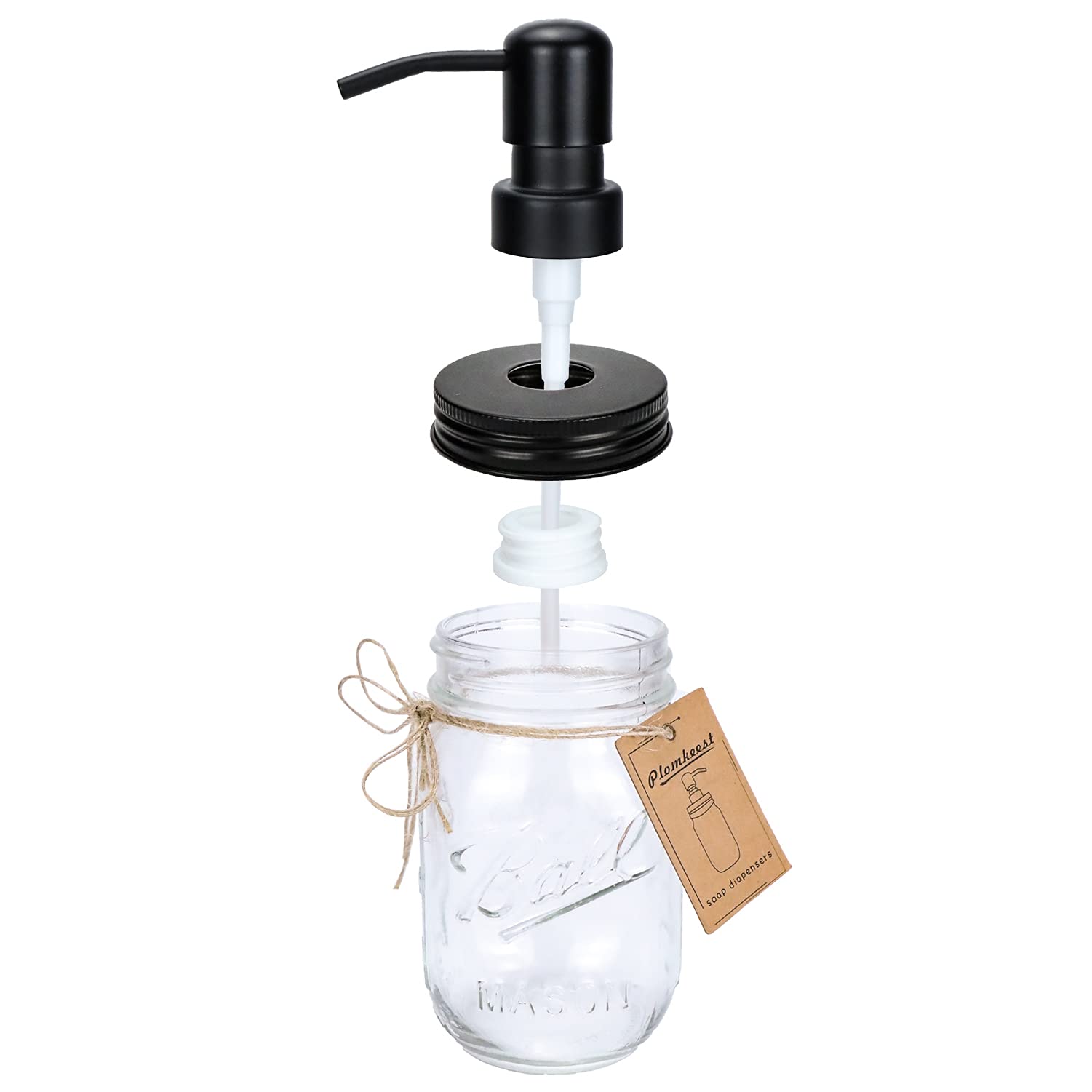 Plomkeest 16Oz Mason Jar Soap Dispenser Clear Glass Jar Soap Dispenser With Rust Proof Stainless Steel Pump Liquid Soap Dispense