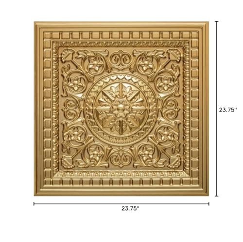 Decorative PVC Faux Tin Ceiling Tiles (Drop in), 24x24,2'x2', Pack of 6, 24 sq.ft. - D215 (Brass)